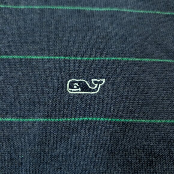 Vineyard Vines Blue Green Striped 1/4 Zip Cotton Whale Logo Sweater Men's Sz XL - Picture 4 of 11